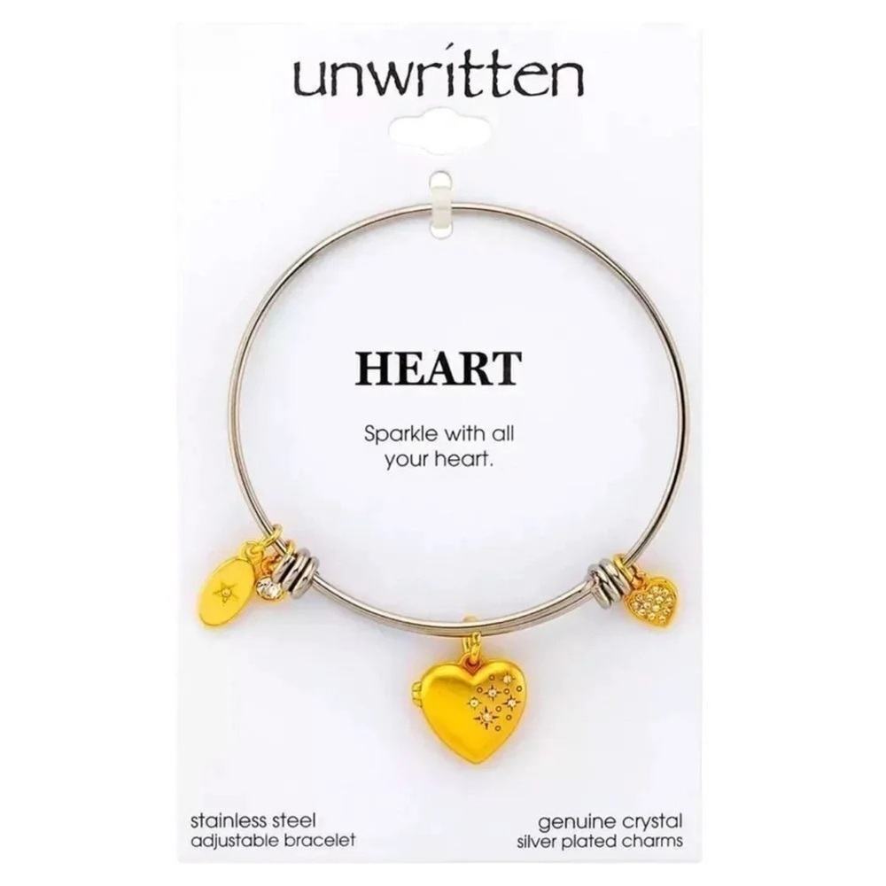 Anthropologie Heart Locket Stainless Steel Adjustable Bangle Bracelet